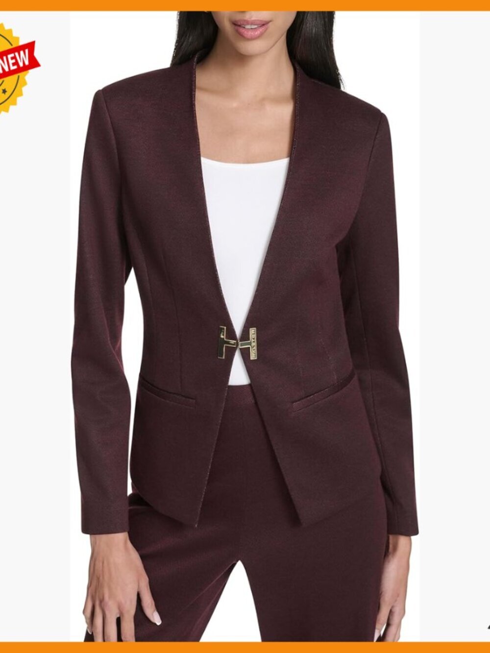 Gold Hardware Blazer for Women, Versatile Layering Piece, Travel-Friendly